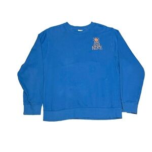 Nike Men's Fleece Crew Sweatshirt Graphic Blue Orange Sunny Size Medium